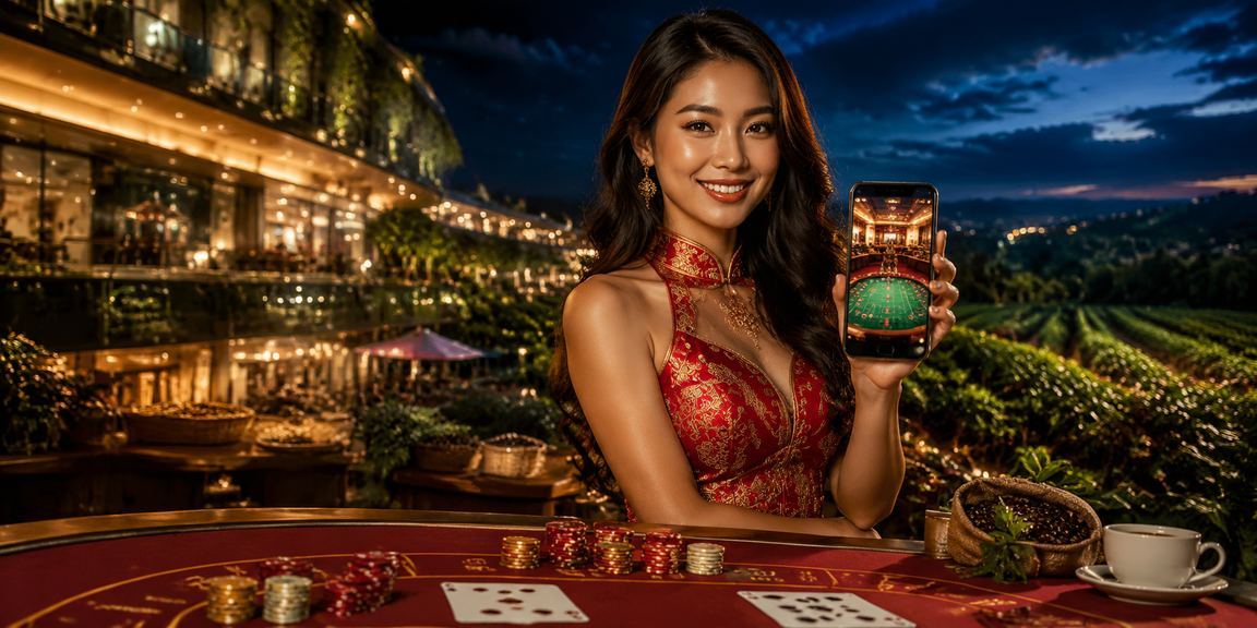 Cảnh hoàng hôn tại Vũng Tàu với biểu tượng game slot neon ven biển